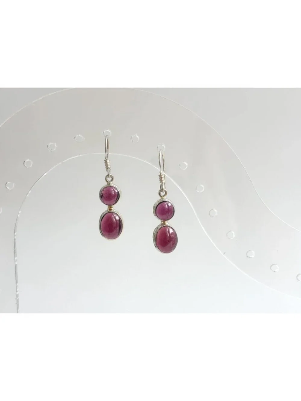 Natural Amethyst Cabochon Gemstone Vintage Sterling Silver 925 Earrings